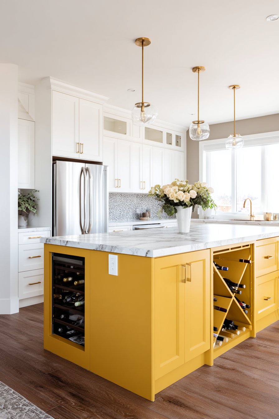 Transitional Kitchen with Two-Toned Yellow and White Cabinets