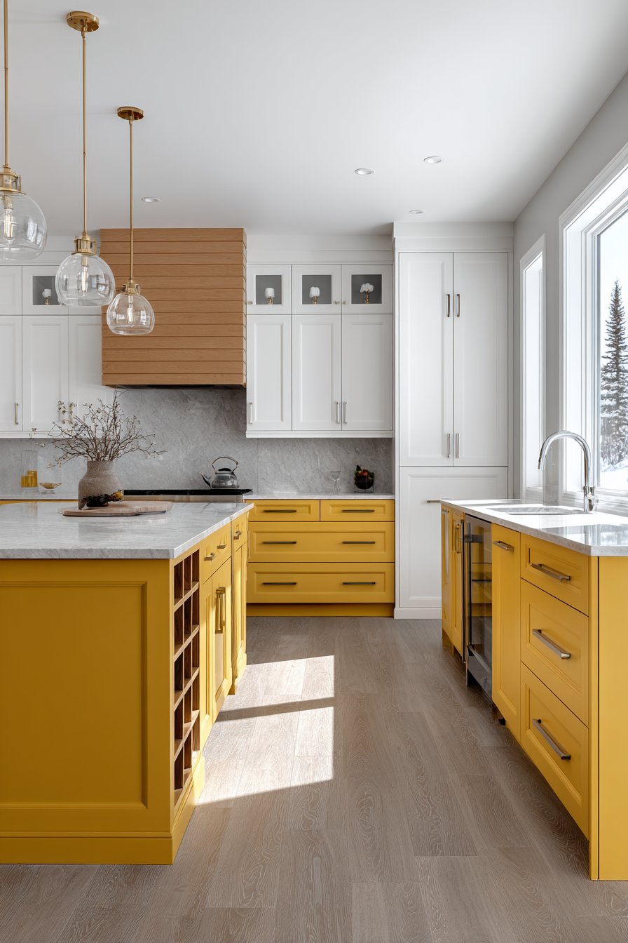 Transitional Kitchen with Two-Toned Yellow and White Cabinets