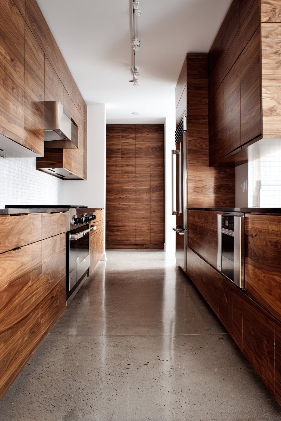 Modern Horizontal-Grain Walnut Kitchen
