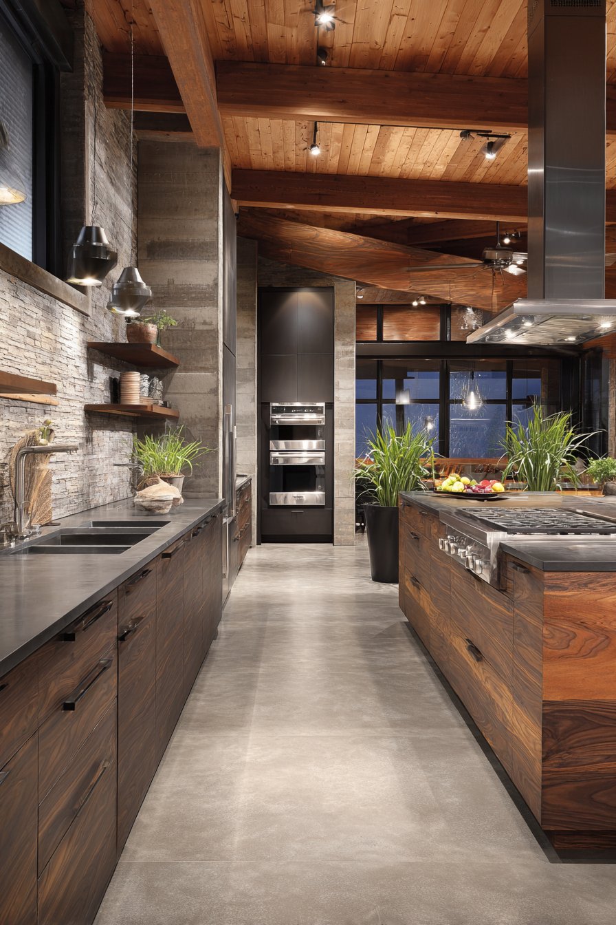 Modern Horizontal-Grain Walnut Kitchen