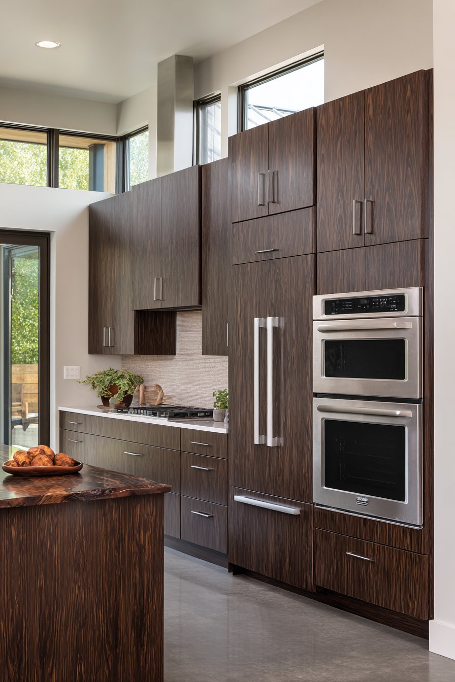 Modern Horizontal-Grain Walnut Kitchen