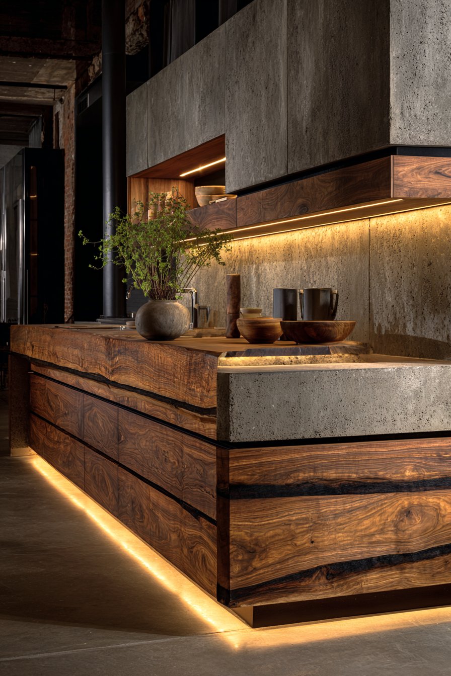 Modern Horizontal-Grain Walnut Kitchen