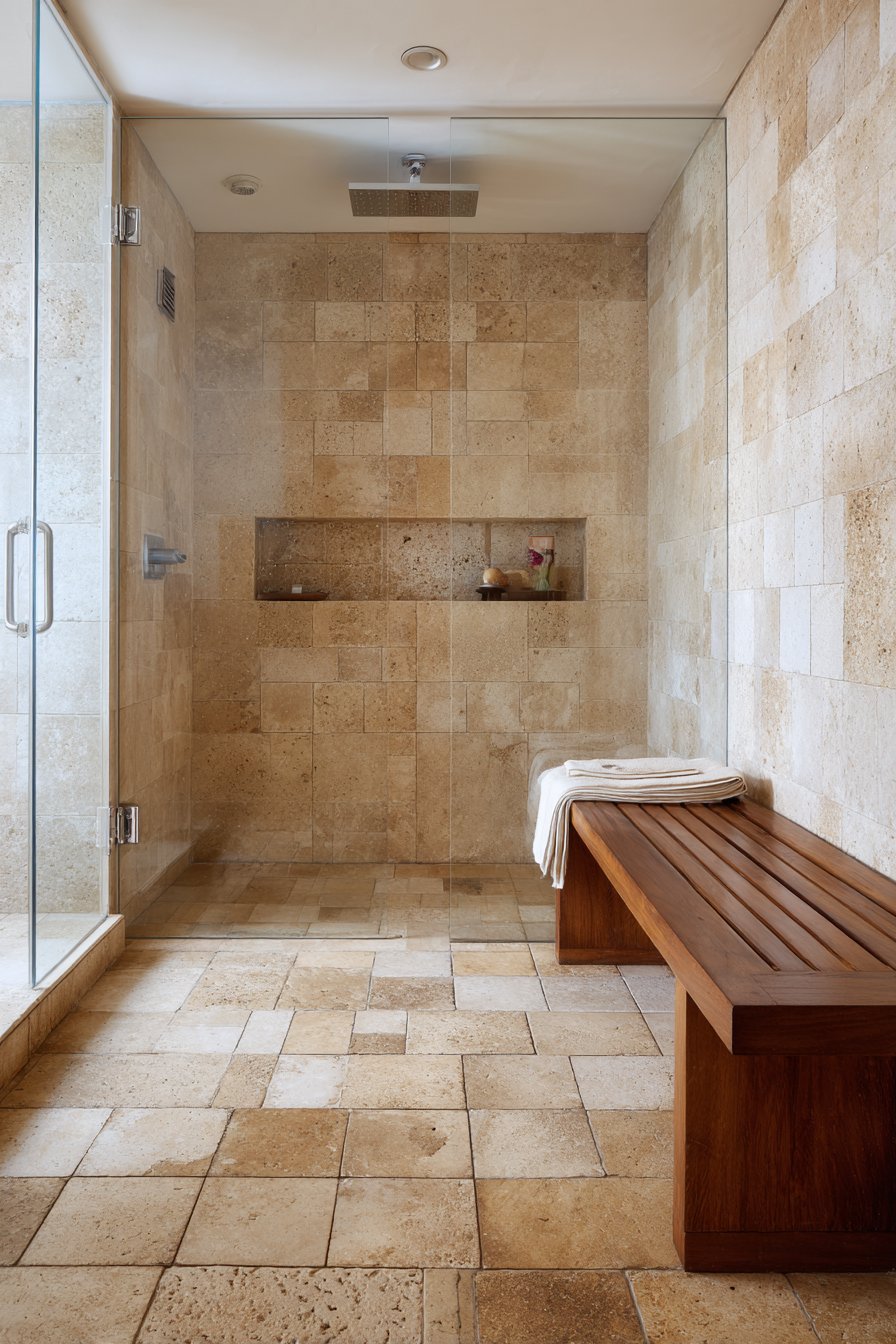 Luxurious Walk-In Wet Room with Natural Stone