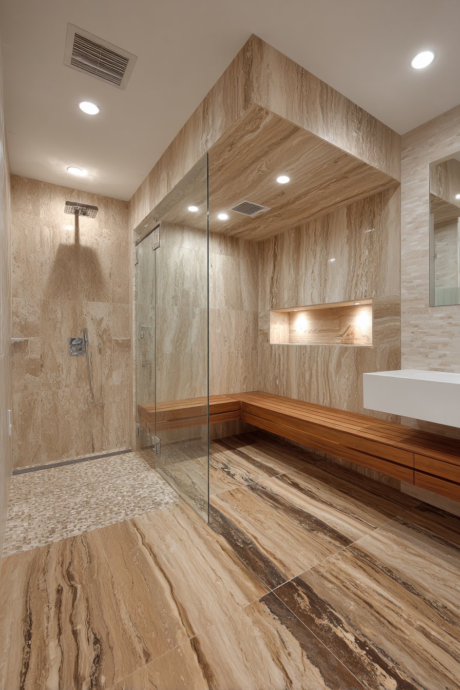 Luxurious Walk-In Wet Room with Natural Stone