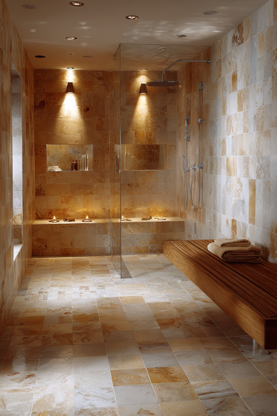 Luxurious Walk-In Wet Room with Natural Stone