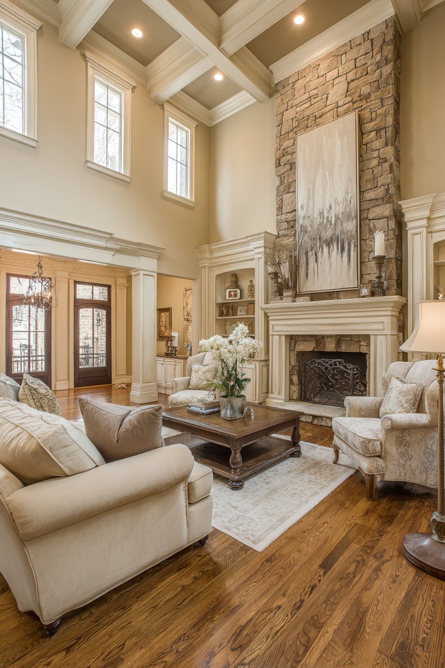 Grand Fireplace Focal Point with Symmetrical Design