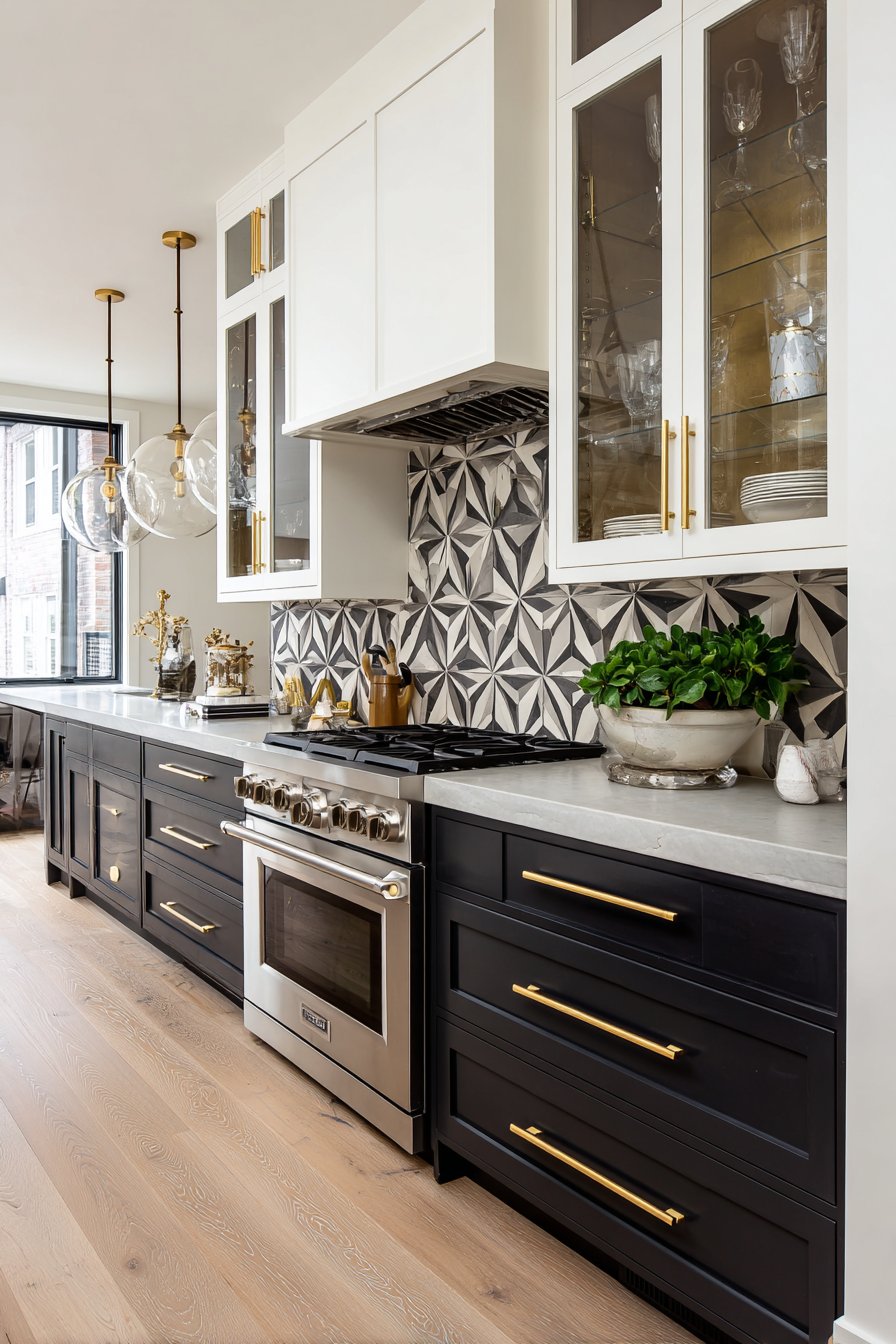 Contemporary Two-Toned Cabinetry with Gold Accents