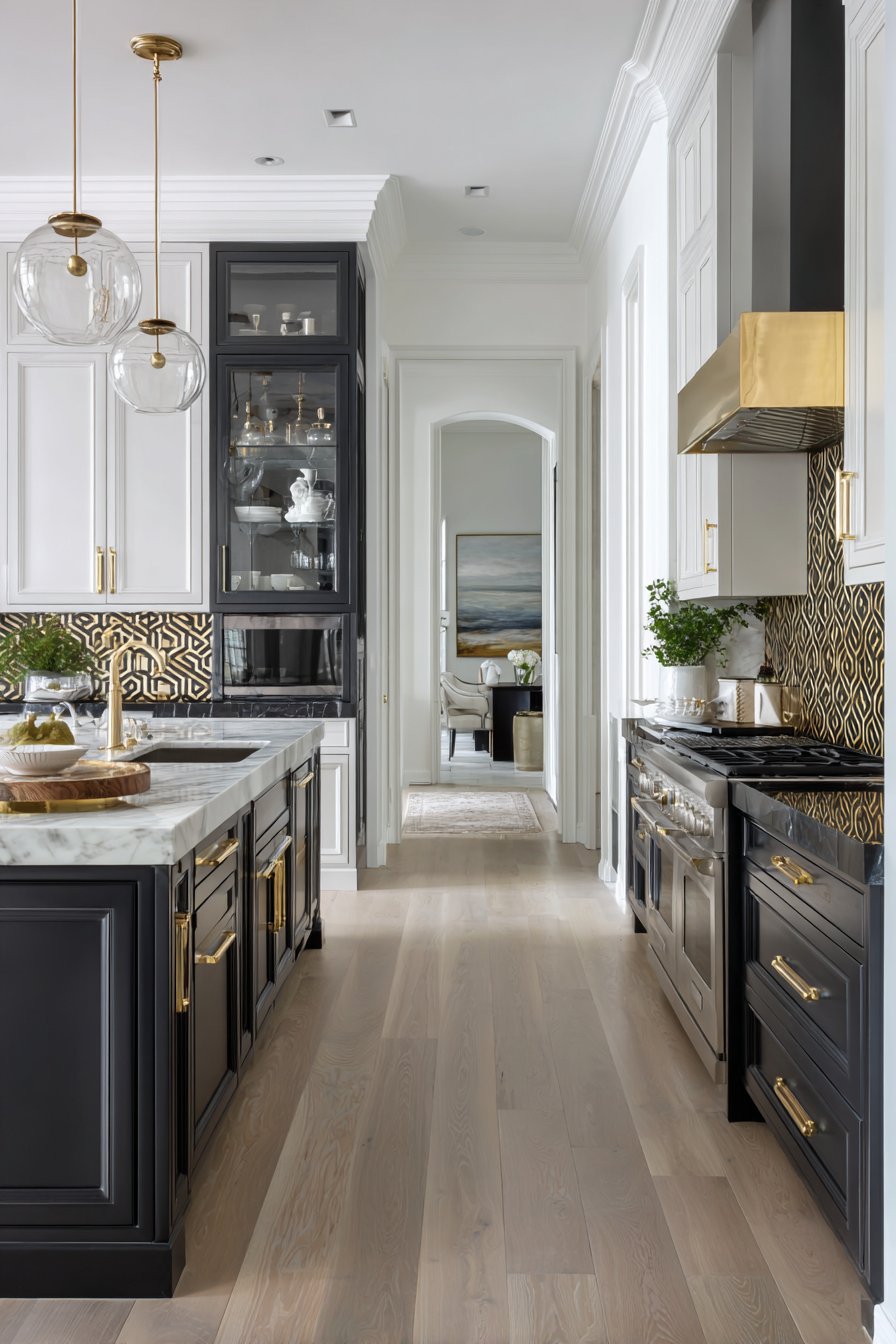Contemporary Two-Toned Cabinetry with Gold Accents