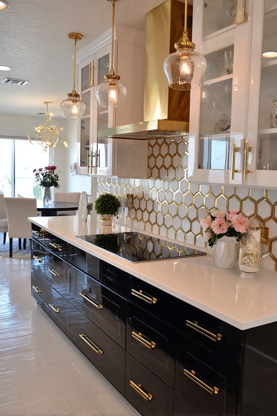 Contemporary Two-Toned Cabinetry with Gold Accents