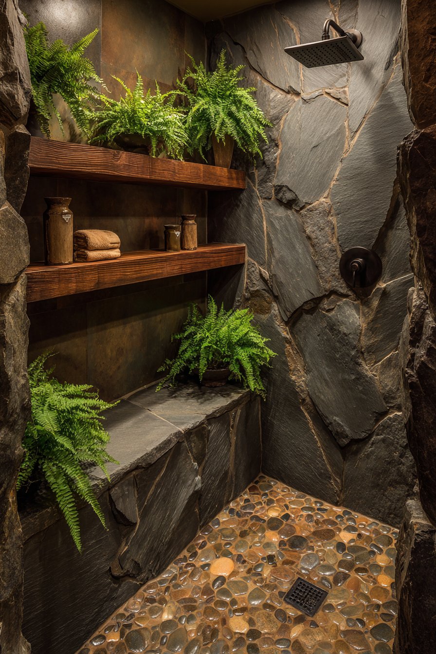 Pebble Floor Shower with Slate Walls