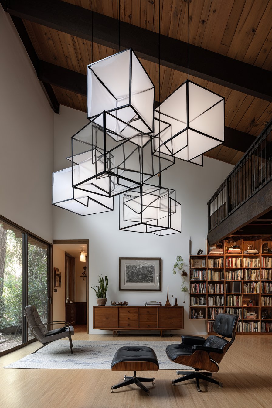 Geometric Pendant Lights at Staggered Heights