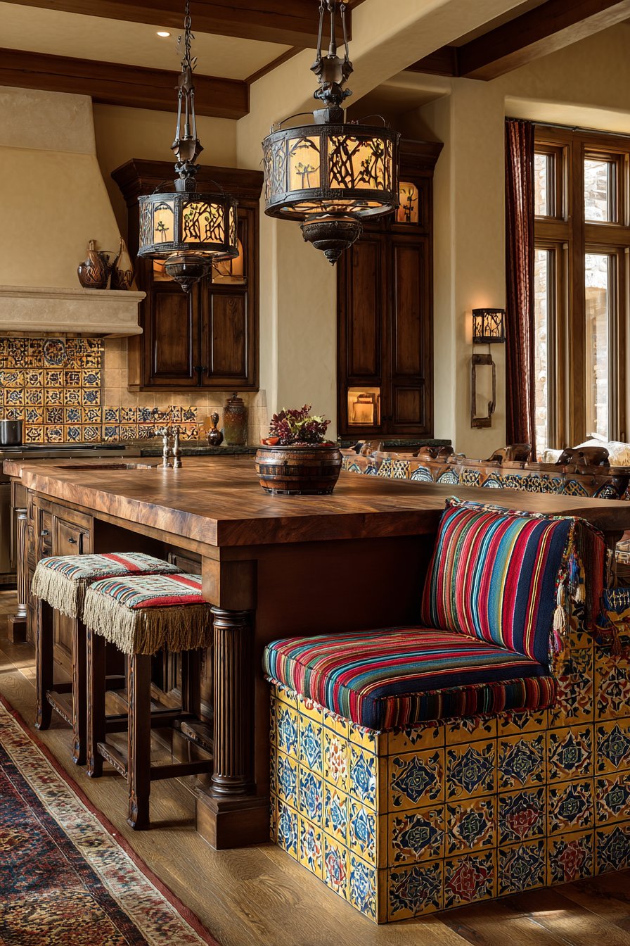 Colorful Island Centerpiece with Serape-Striped Seating