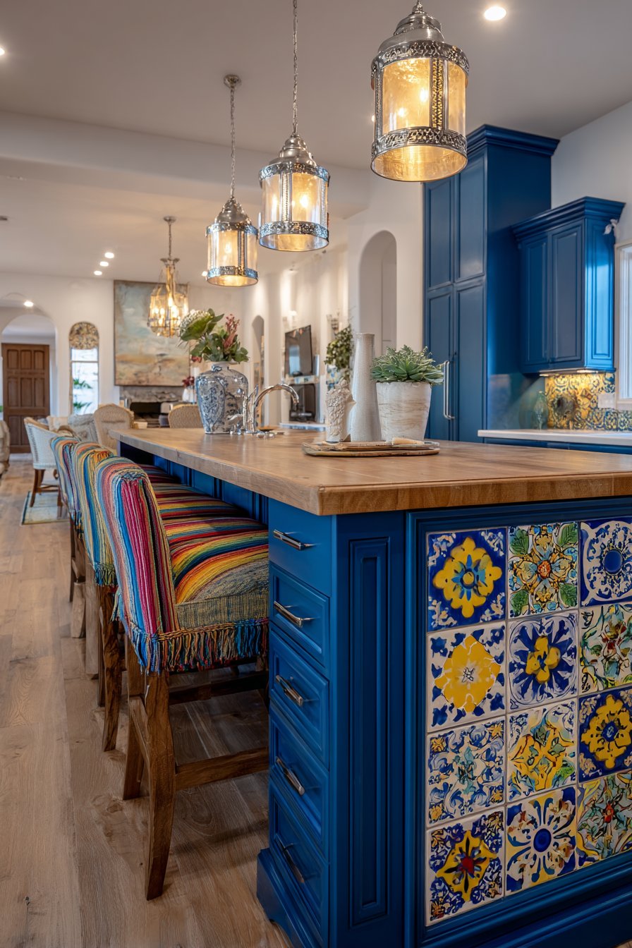 Colorful Island Centerpiece with Serape-Striped Seating