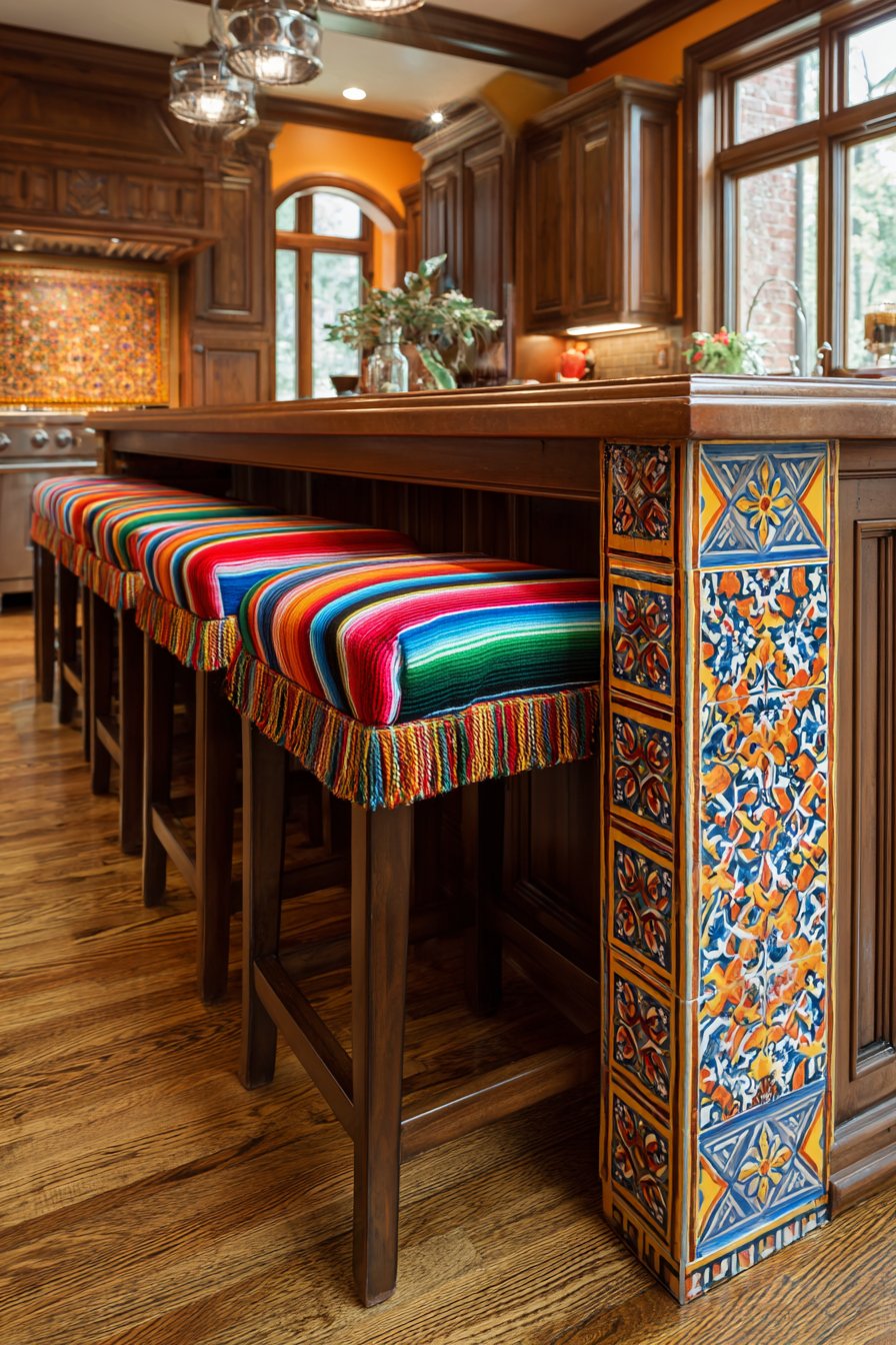 Colorful Island Centerpiece with Serape-Striped Seating