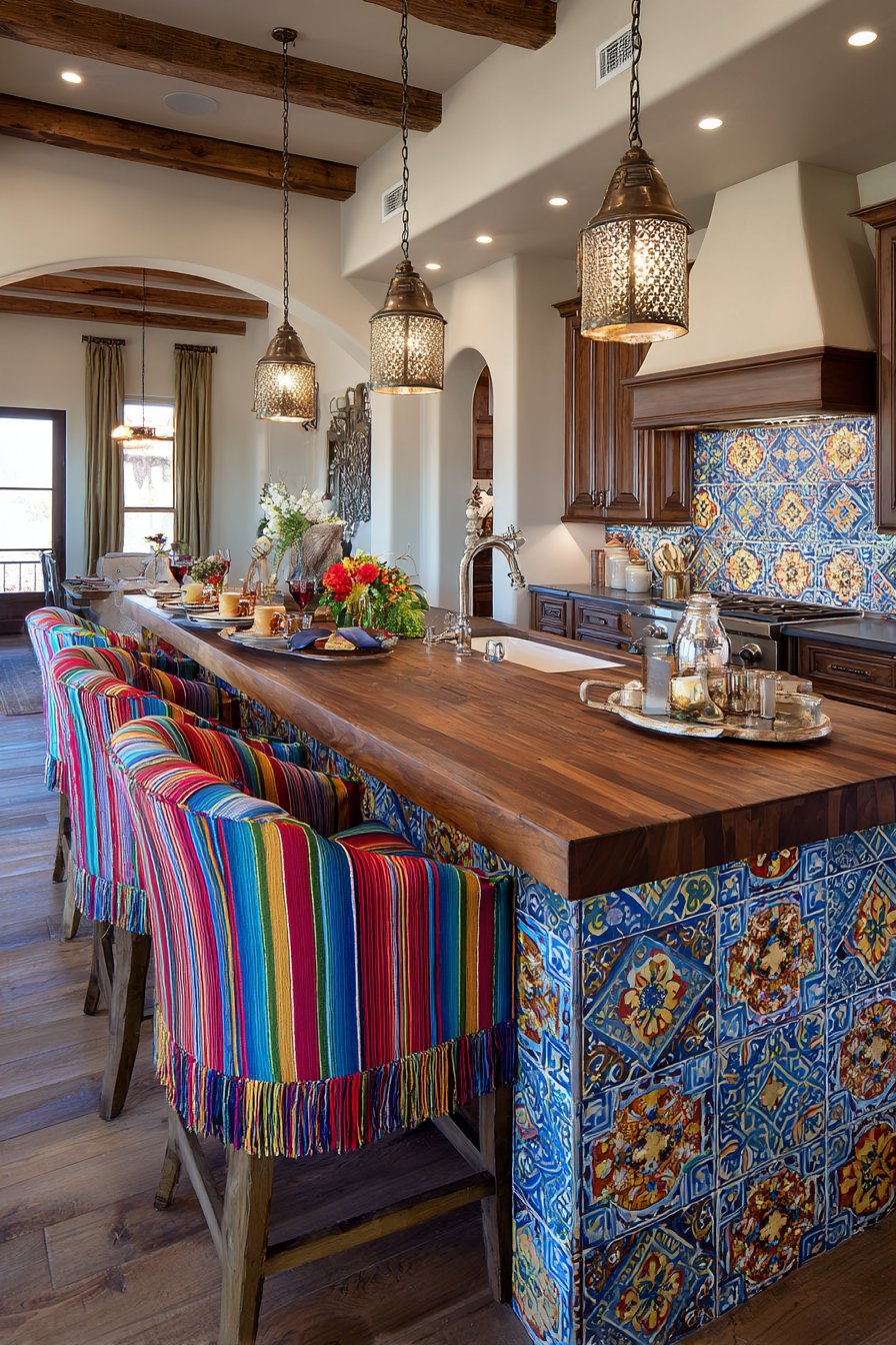 Colorful Island Centerpiece with Serape-Striped Seating