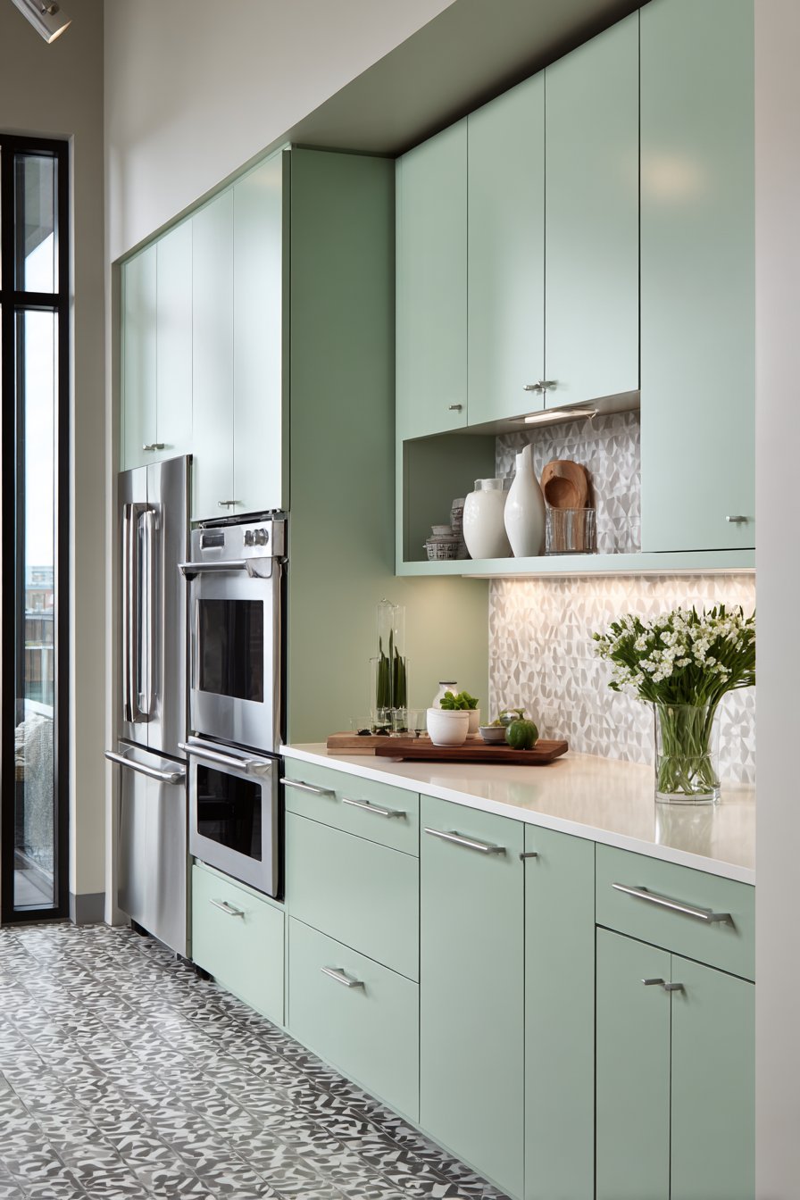 Sleek Modern Mint Green Kitchen with Contemporary Edge