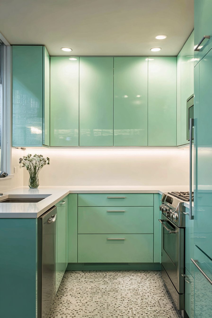 Sleek Modern Mint Green Kitchen with Contemporary Edge