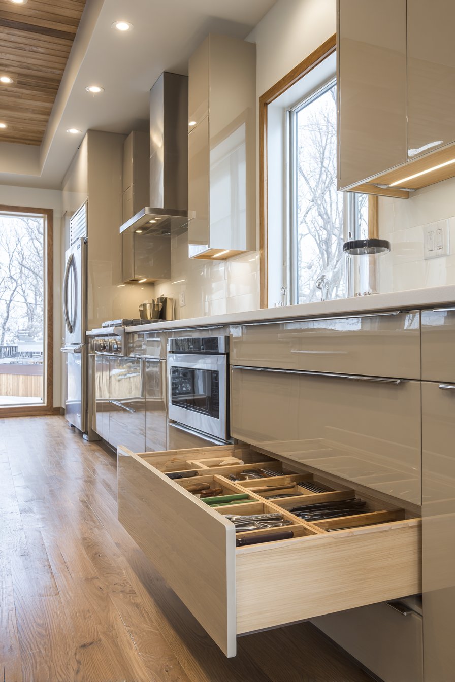 Minimalist Taupe with Aluminum Frame Glass Sections