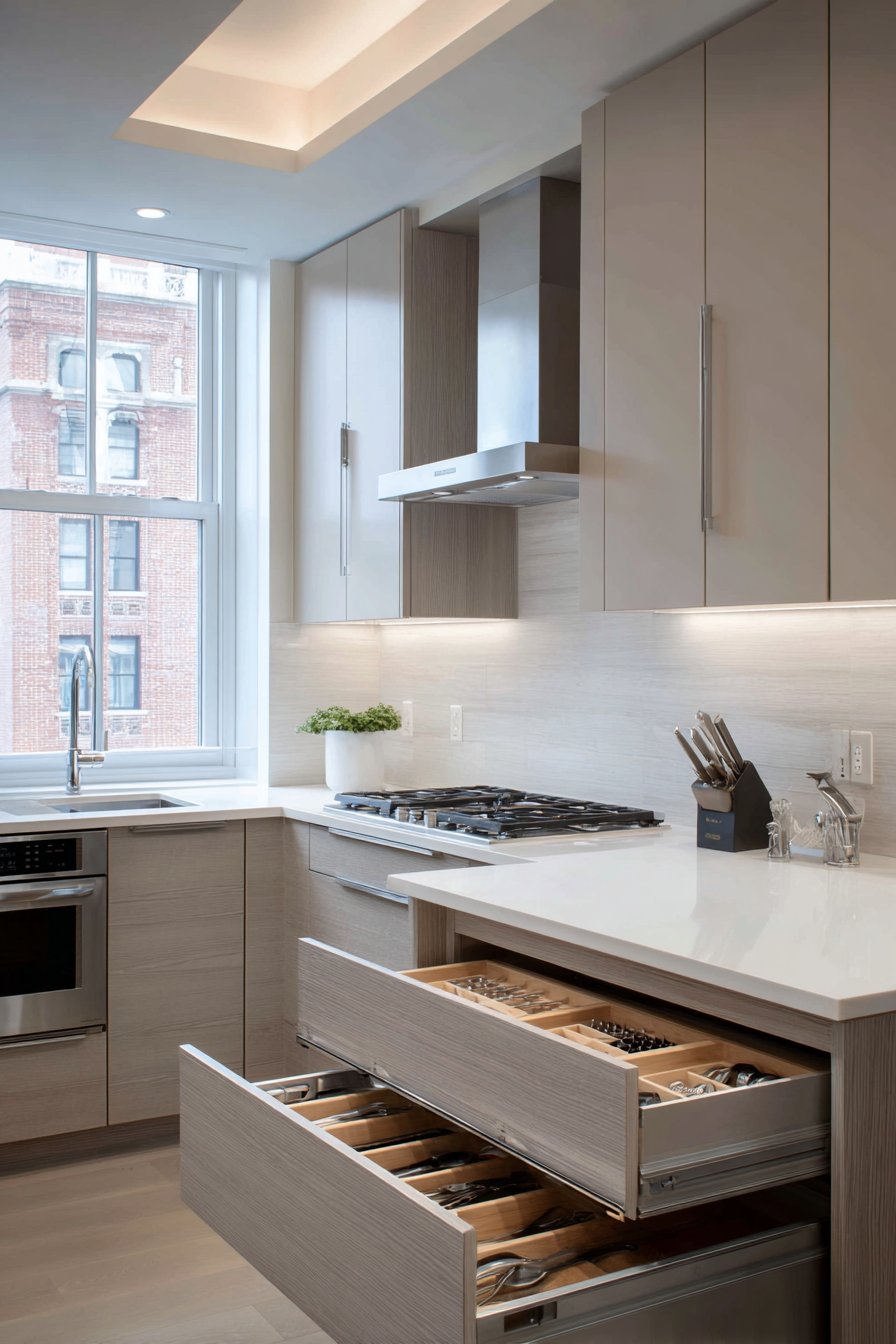 Minimalist Taupe with Aluminum Frame Glass Sections