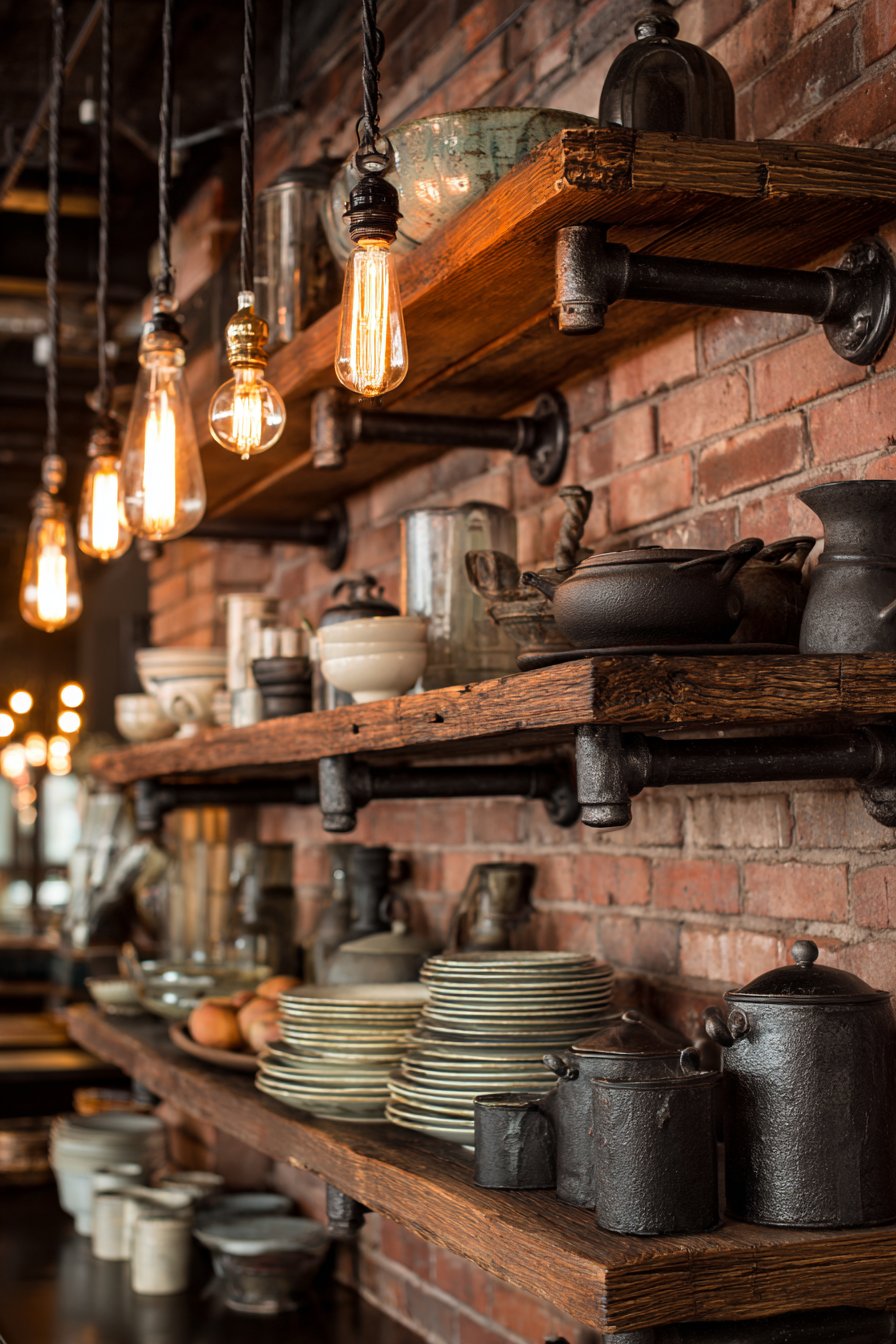 Industrial Loft Style with Reclaimed Wood and Iron Pipe Shelves
