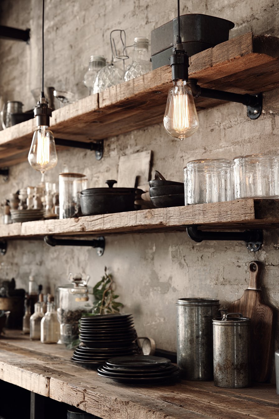 Industrial Loft Style with Reclaimed Wood and Iron Pipe Shelves