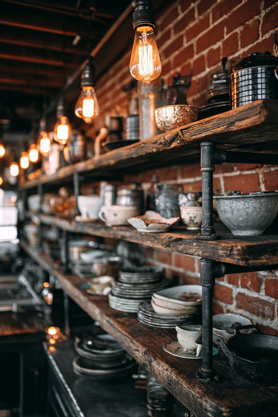 Industrial Loft Style with Reclaimed Wood and Iron Pipe Shelves