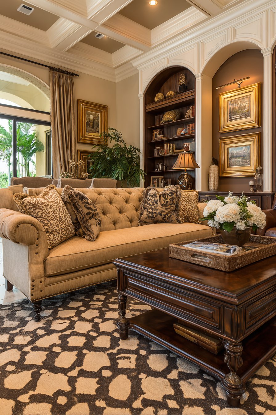 Transitional Living Room with Curved Bronze Track Lighting