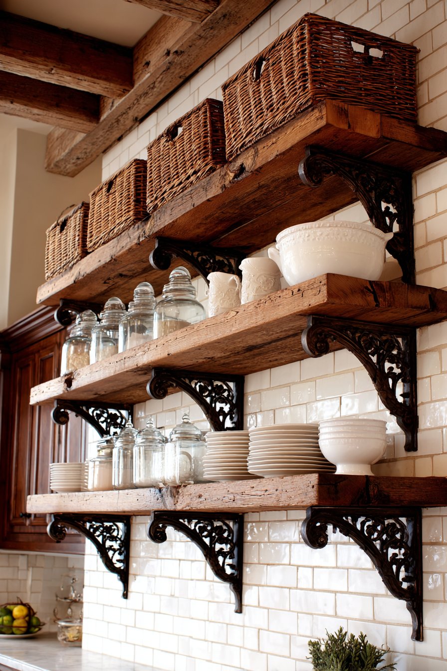 Elegant Open Shelving with Decorative Corbel Brackets