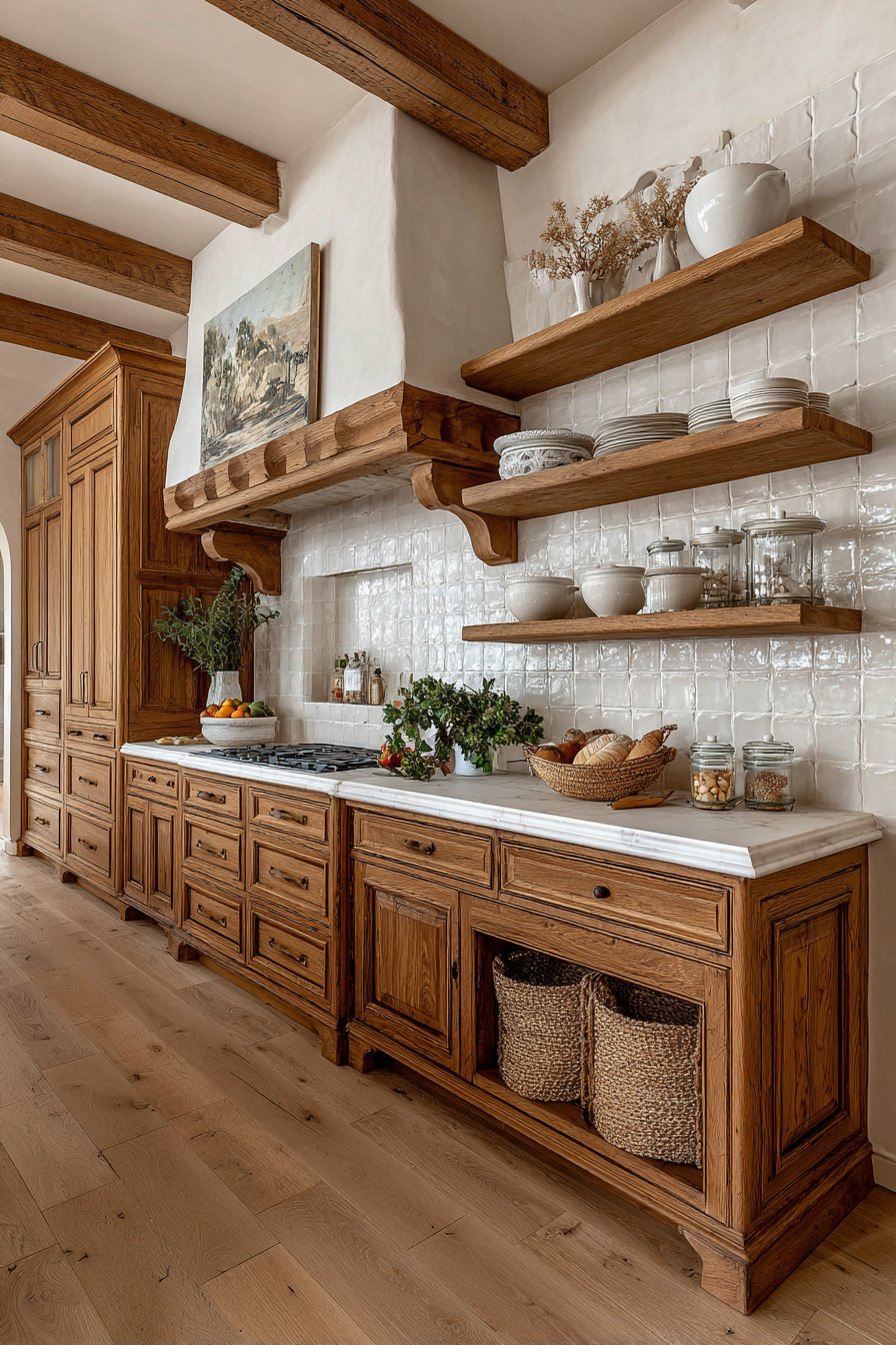 Elegant Open Shelving with Decorative Corbel Brackets
