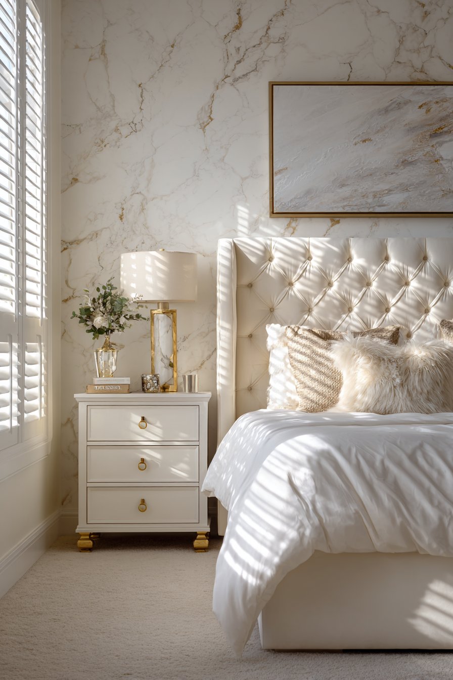 Luxurious Tufted Velvet and Marble Sophistication