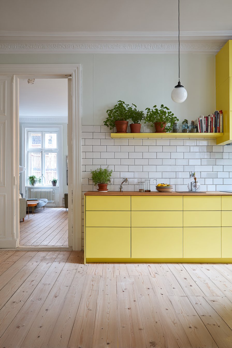 Scandinavian-Inspired Kitchen with Pale Lemon Yellow Cabinets