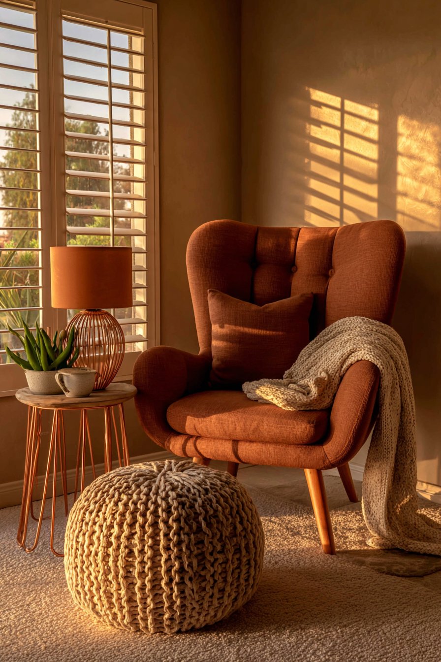 Cozy Reading Nook with Burnt Sienna Accents