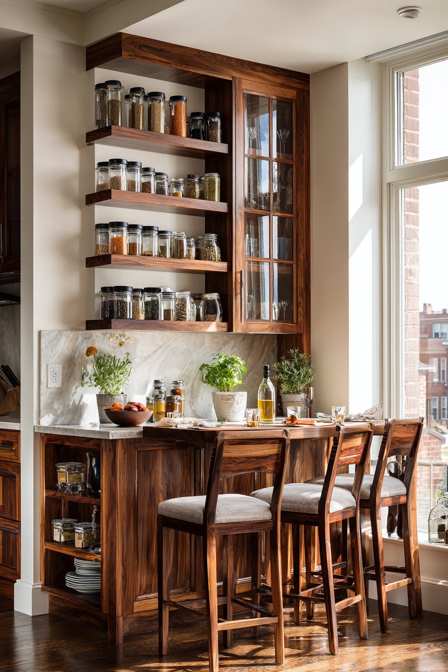 Compact Cherry Wood Kitchen with Smart Storage