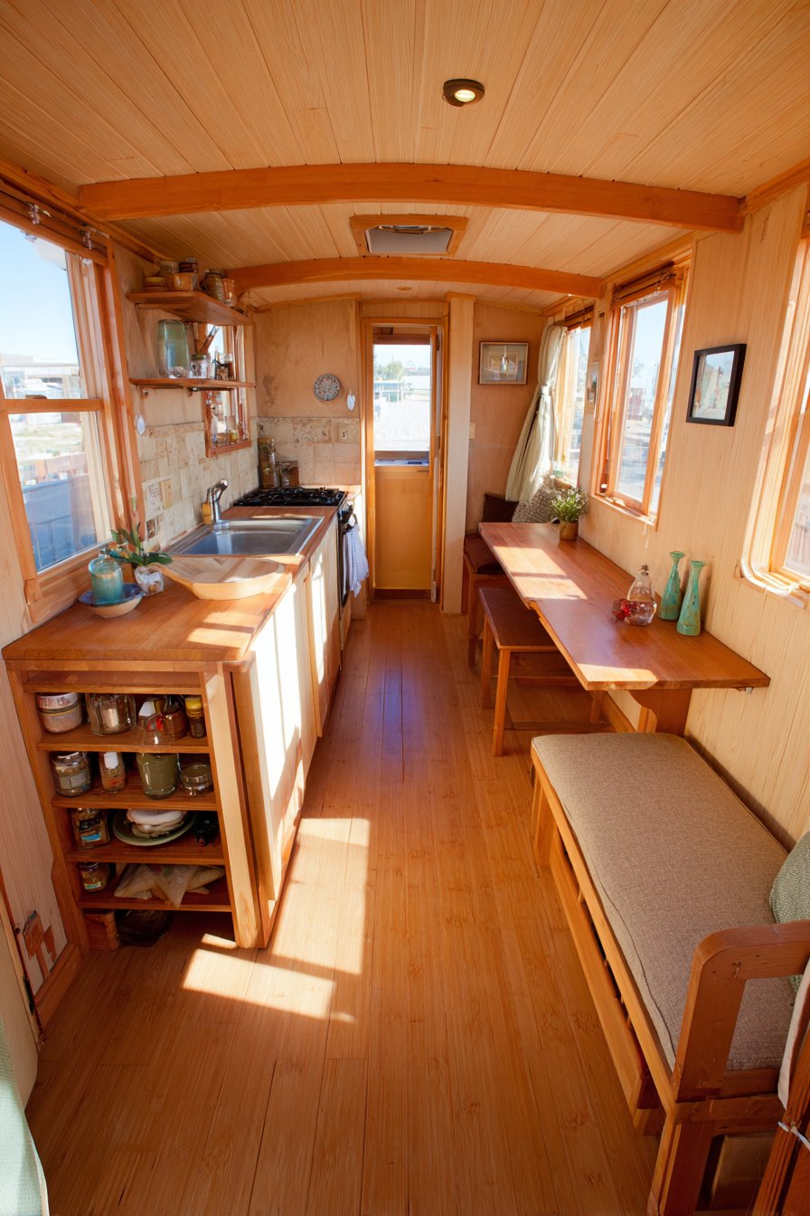 Compact Cherry Wood Kitchen with Smart Storage