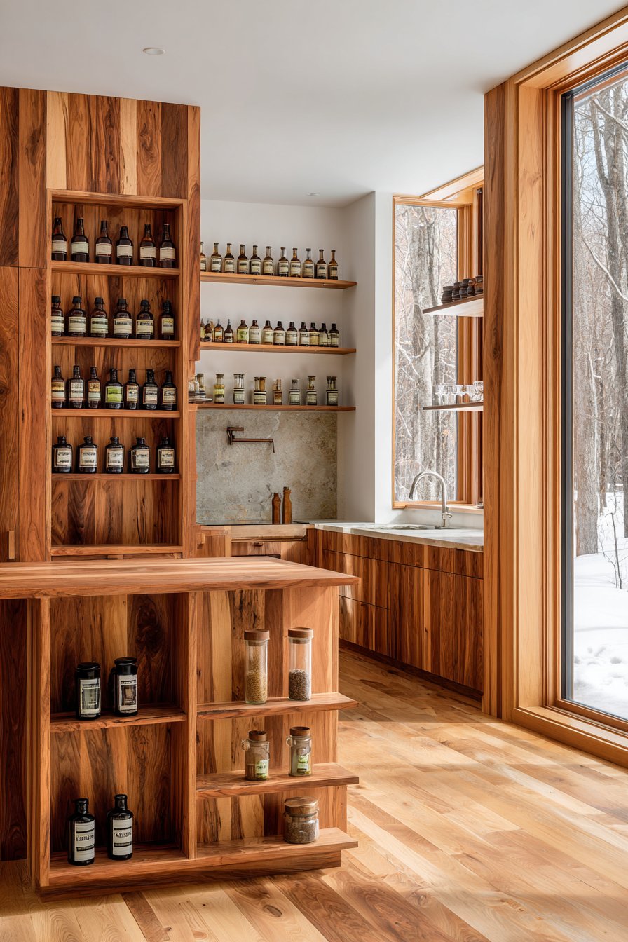 Compact Cherry Wood Kitchen with Smart Storage