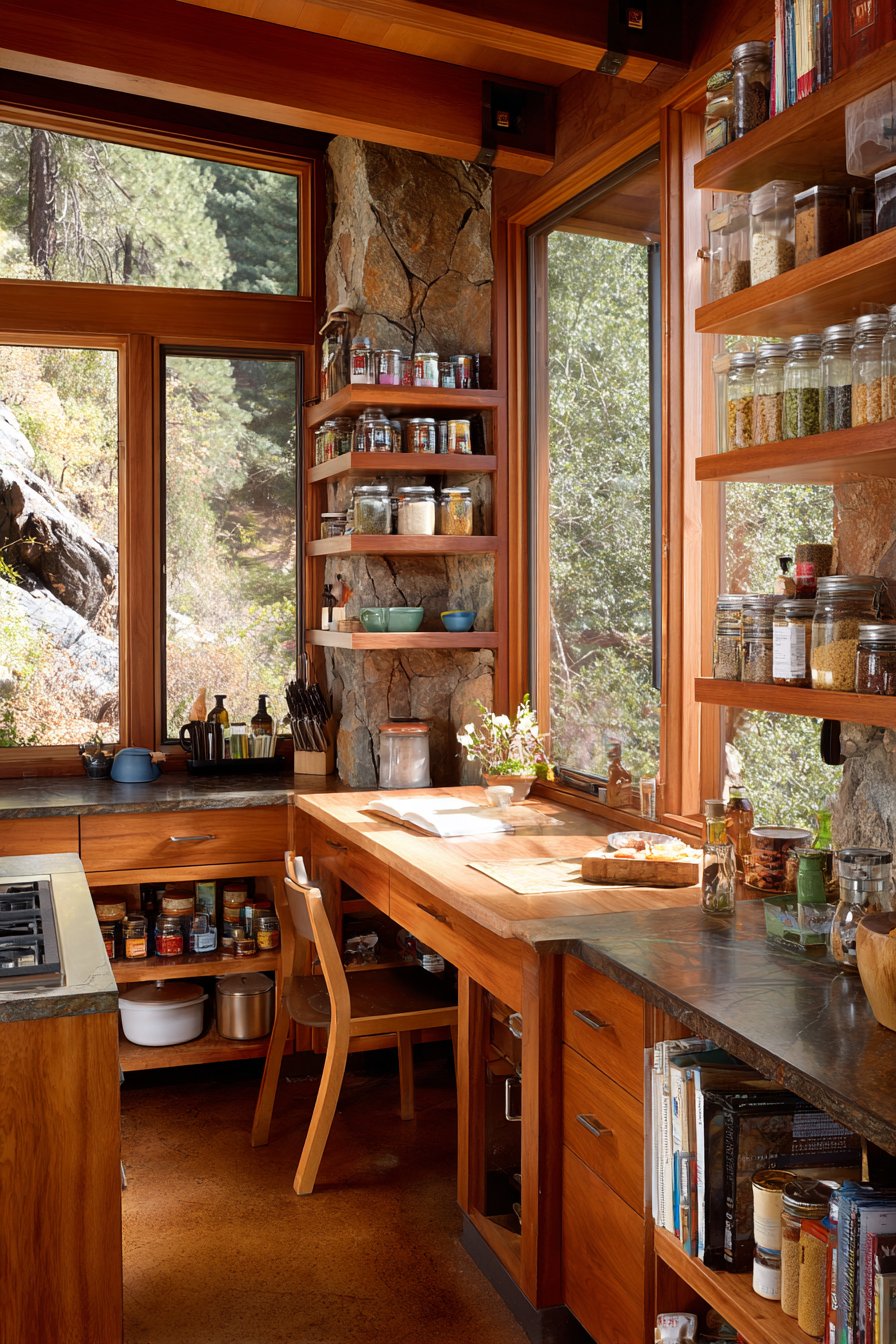 Compact Cherry Wood Kitchen with Smart Storage