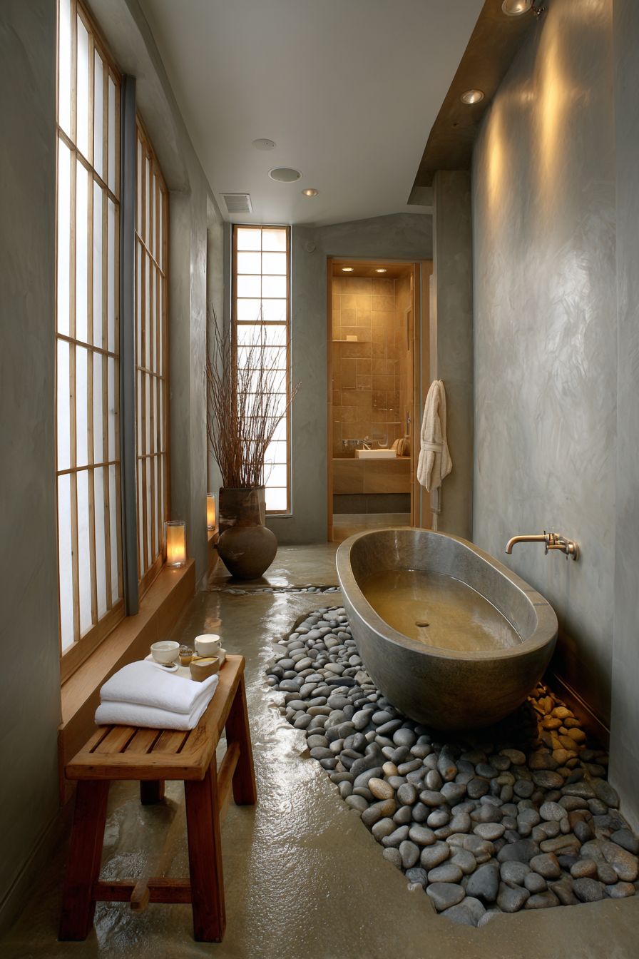 Japanese-Inspired Zen Minimalism with Soaking Tub