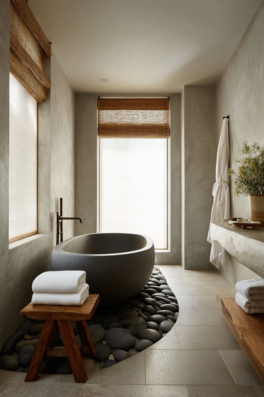 Japanese-Inspired Zen Minimalism with Soaking Tub