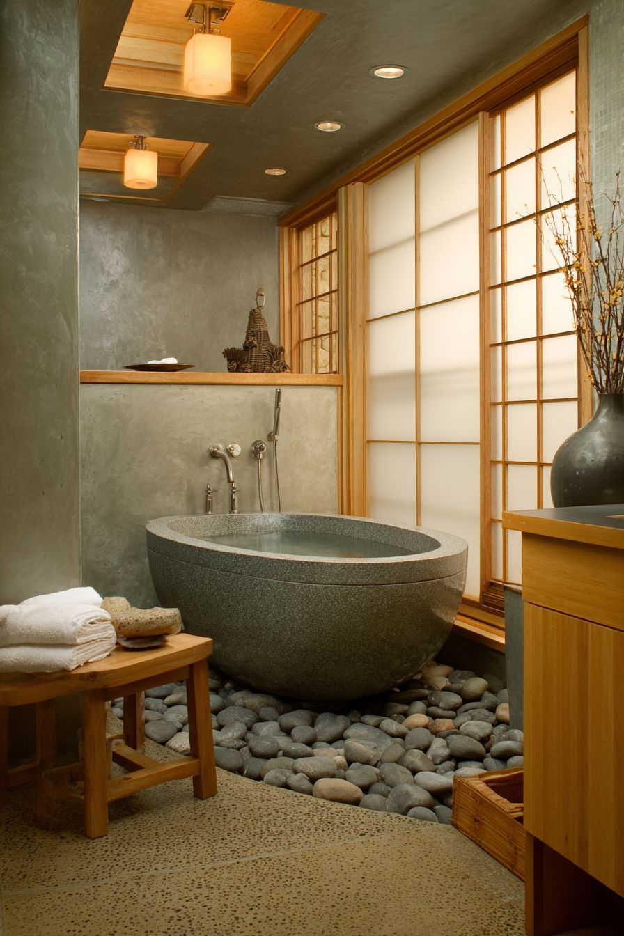 Japanese-Inspired Zen Minimalism with Soaking Tub