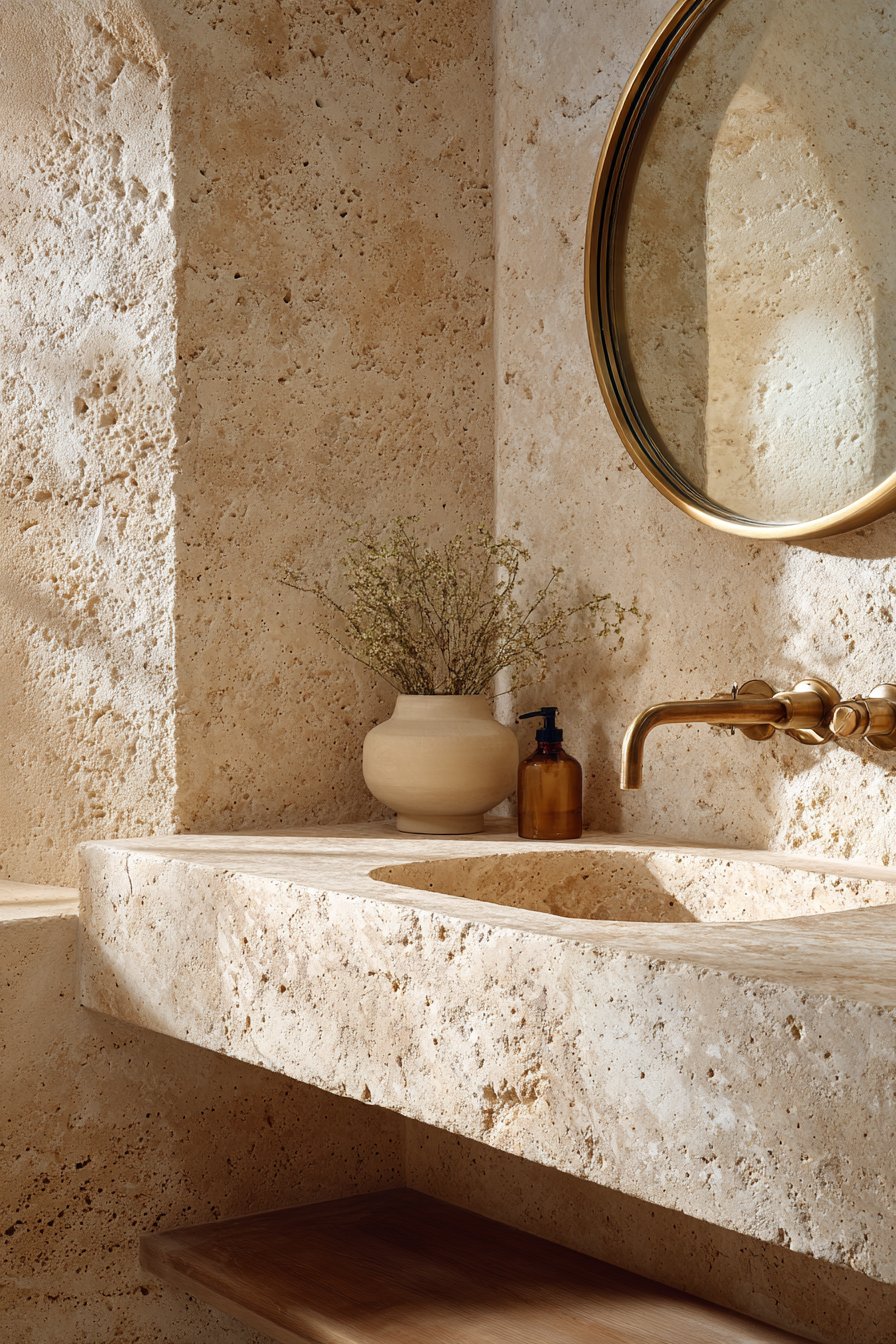 Textured Powder Room with Architectural Character