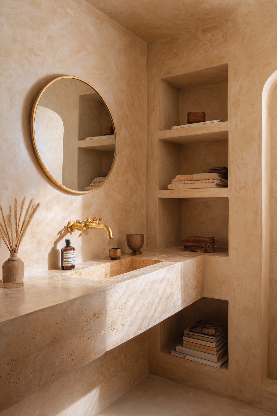 Textured Powder Room with Architectural Character