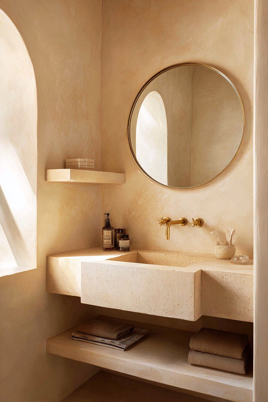 Textured Powder Room with Architectural Character