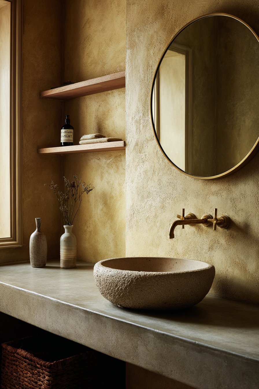Textured Powder Room with Architectural Character