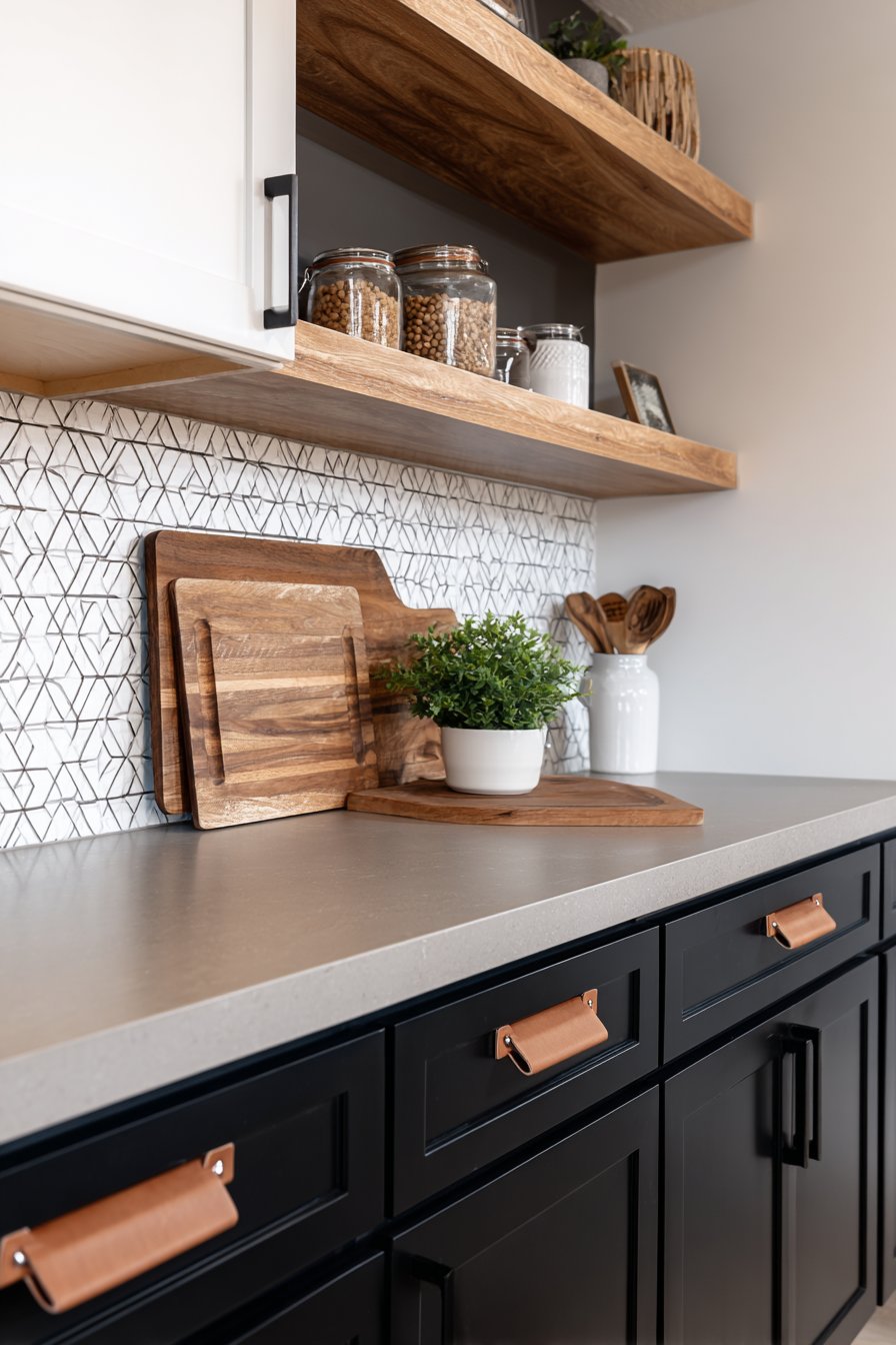 Scandinavian Balance with Matte Black Lower Cabinets