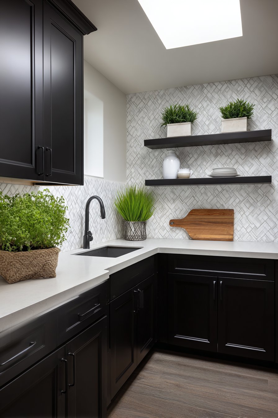 Scandinavian Balance with Matte Black Lower Cabinets