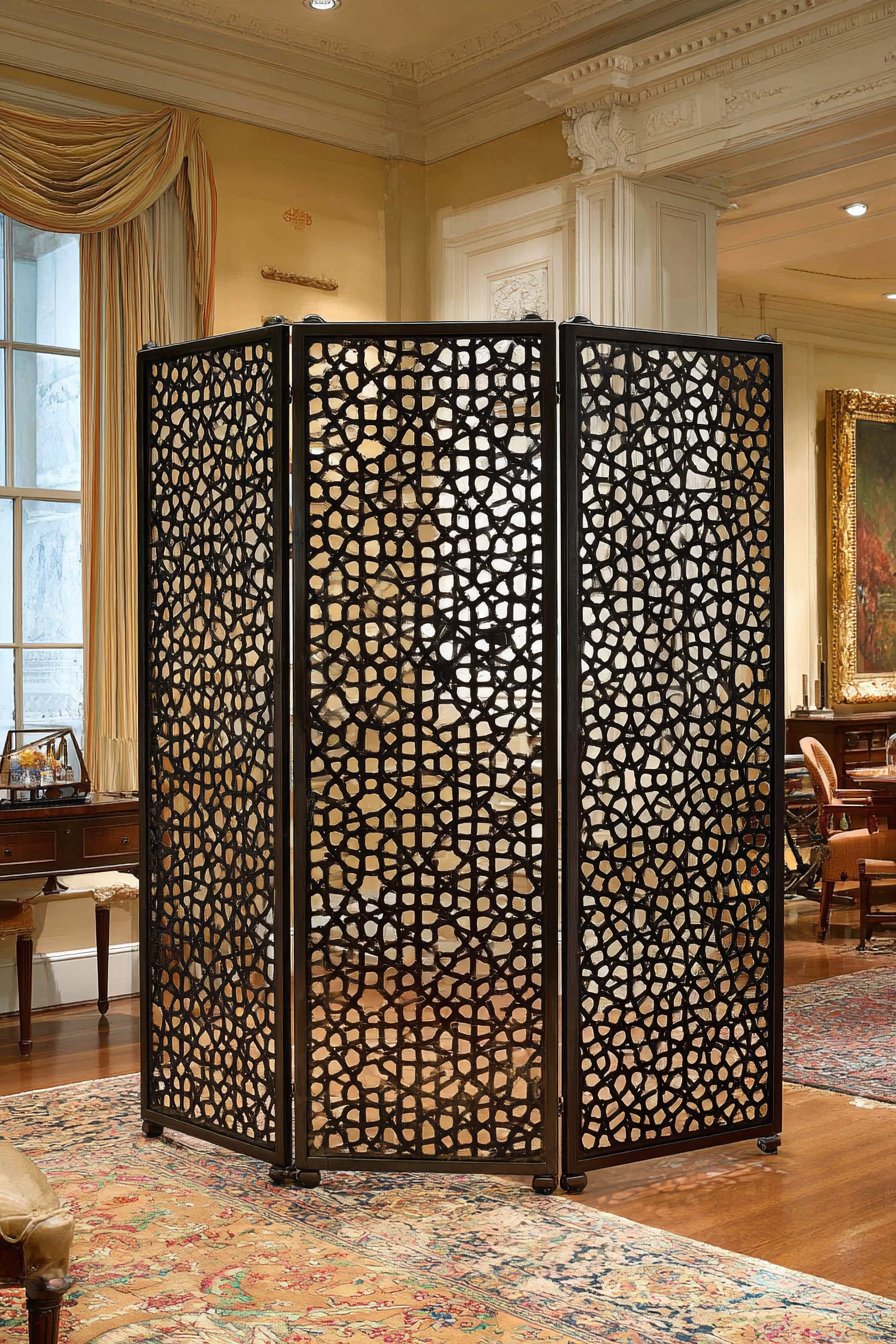 Geometric Moroccan-Inspired Metal Screen: Portable Artistry and Pattern Play