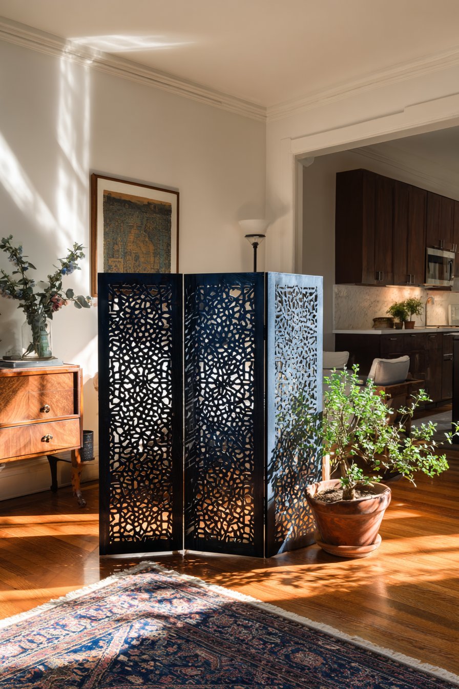 Geometric Moroccan-Inspired Metal Screen: Portable Artistry and Pattern Play