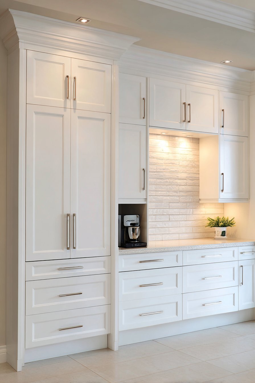 High-Gloss White with Coffee Station Integration