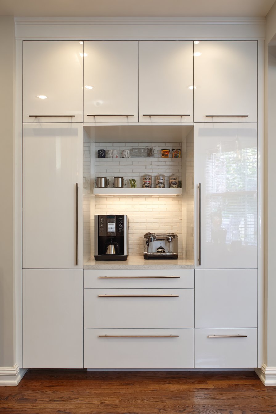High-Gloss White with Coffee Station Integration