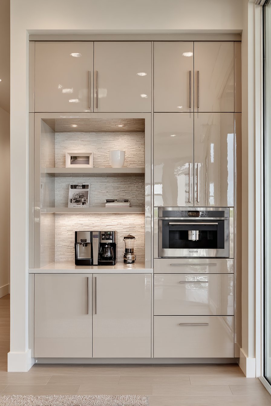 High-Gloss White with Coffee Station Integration